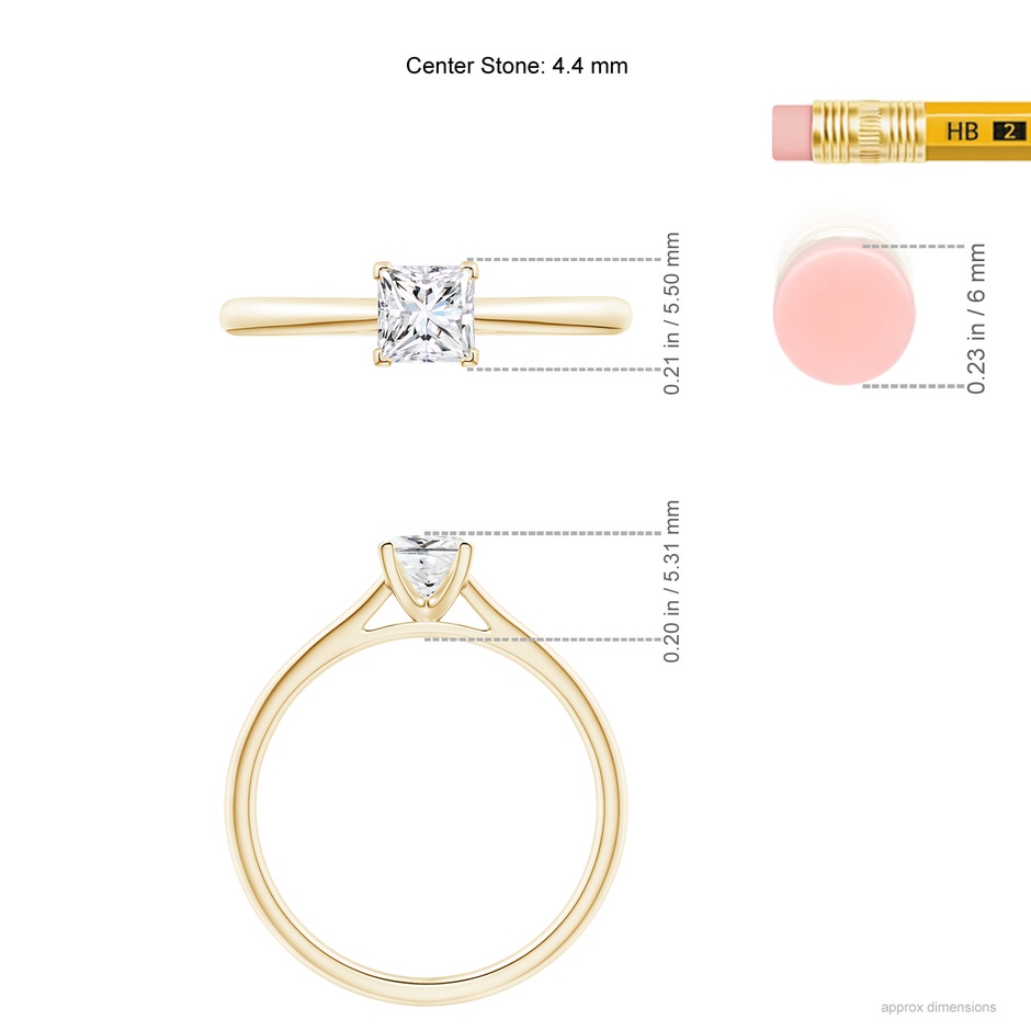 4.4mm GVS2 Princess-Cut Diamond Tapered Cathedral Engagement Ring in Yellow Gold ruler