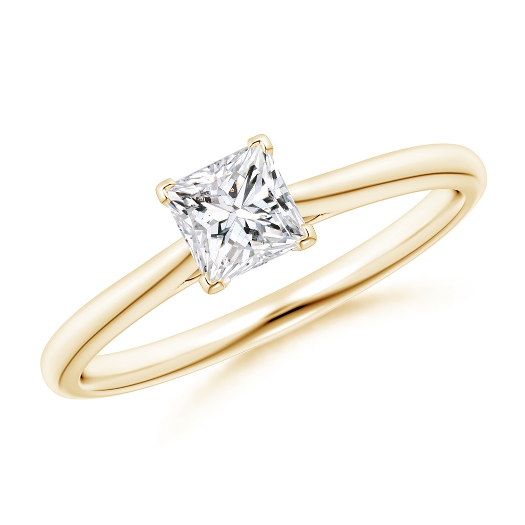 4.4mm HSI2 Princess-Cut Diamond Tapered Cathedral Engagement Ring in Yellow Gold