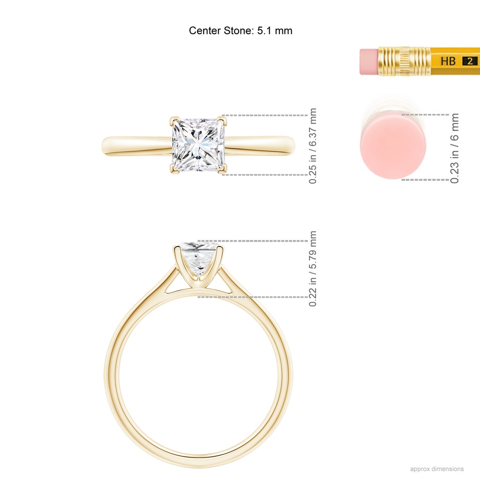 5.1mm GVS2 Princess-Cut Diamond Tapered Cathedral Engagement Ring in 10K Yellow Gold ruler