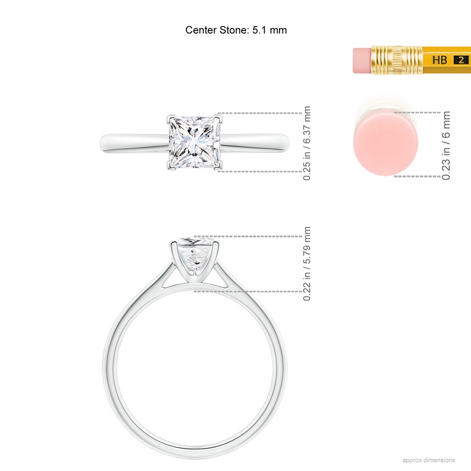 5.1mm GVS2 Princess-Cut Diamond Tapered Cathedral Engagement Ring in P950 Platinum ruler