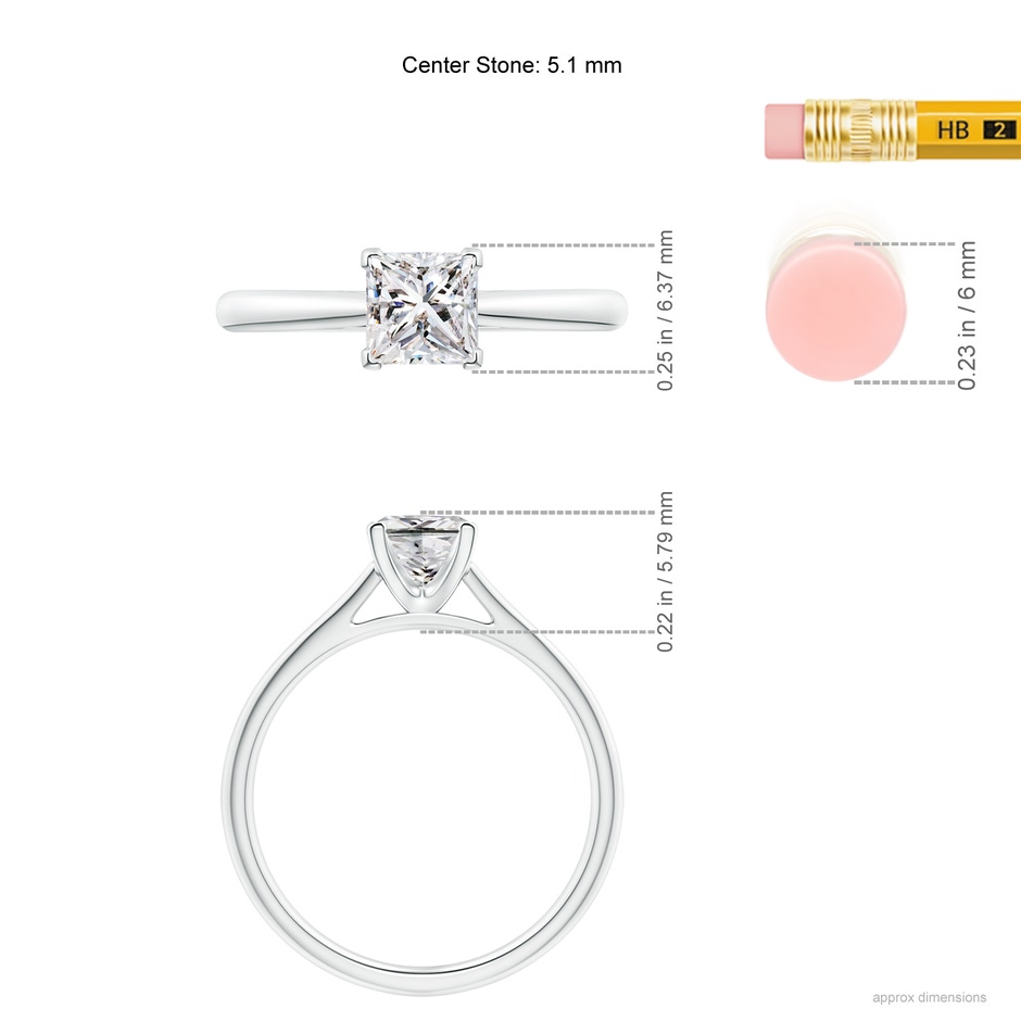 5.1mm IJI1I2 Princess-Cut Diamond Tapered Cathedral Engagement Ring in 10K White Gold ruler