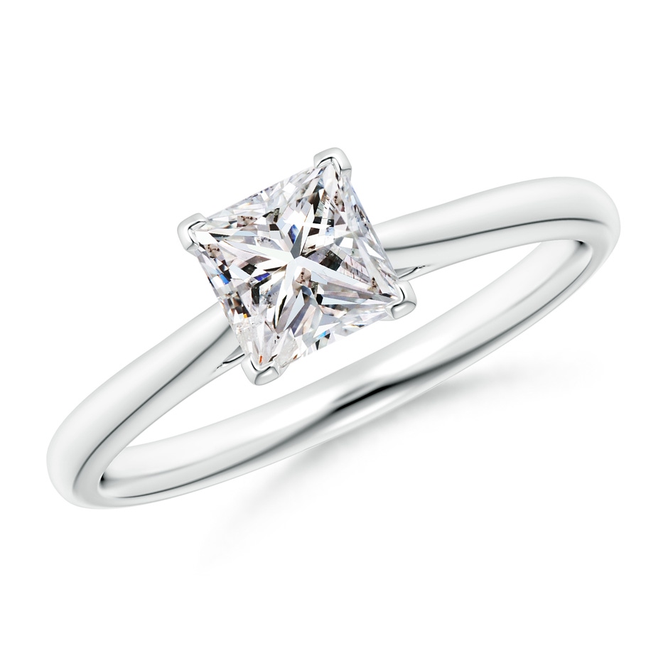 5.1mm IJI1I2 Princess-Cut Diamond Tapered Cathedral Engagement Ring in White Gold 
