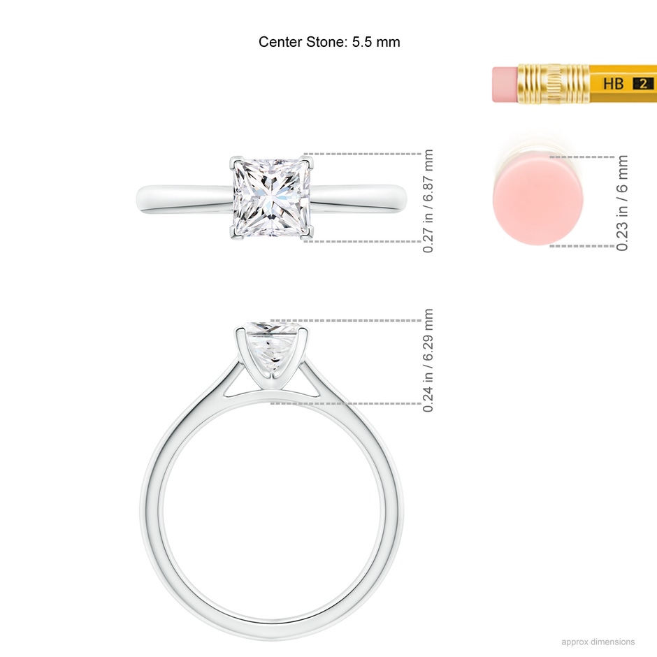 5.5mm GVS2 Princess-Cut Diamond Tapered Cathedral Engagement Ring in 10K White Gold ruler