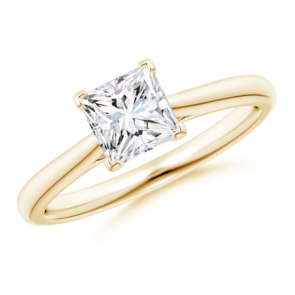 5.5mm GVS2 Princess-Cut Diamond Tapered Cathedral Engagement Ring in Yellow Gold