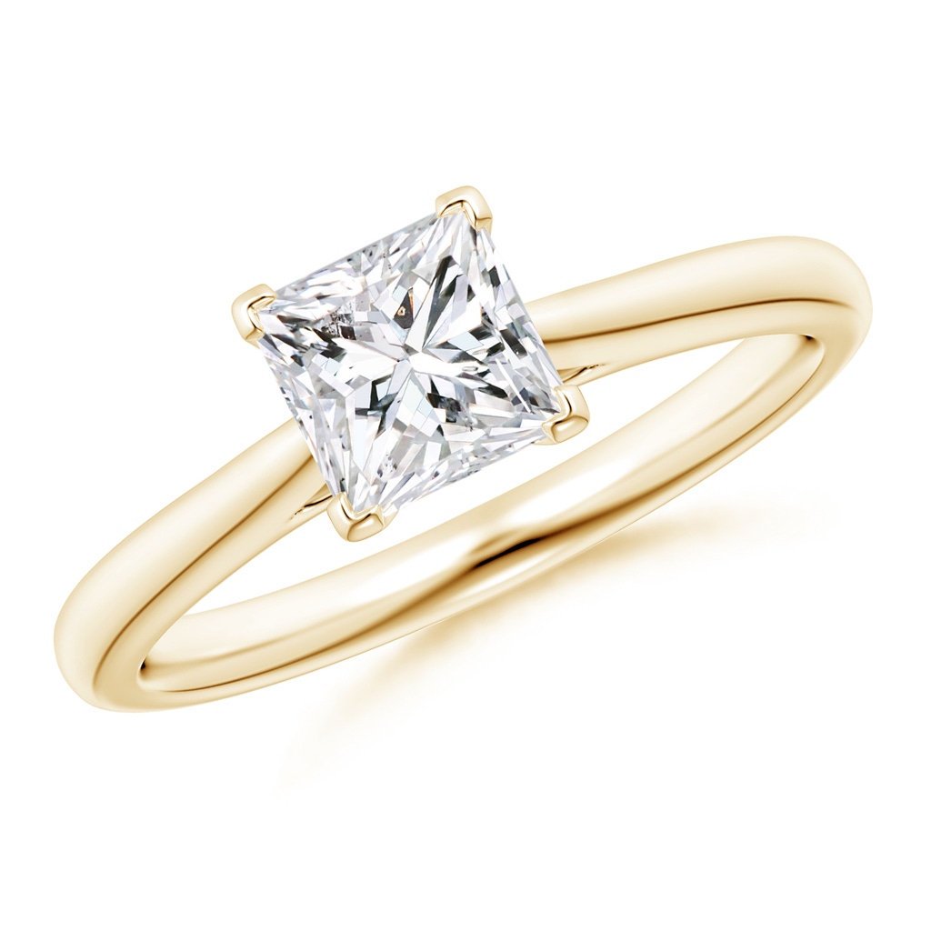 5.5mm HSI2 Princess-Cut Diamond Tapered Cathedral Engagement Ring in Yellow Gold