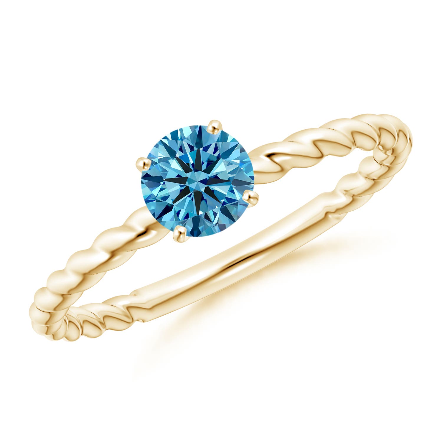 Angara 0.5 CTW Twisted Shank Round Fancy Intense Blue Diamond Solitaire Engagement Ring in 14K Yellow Gold