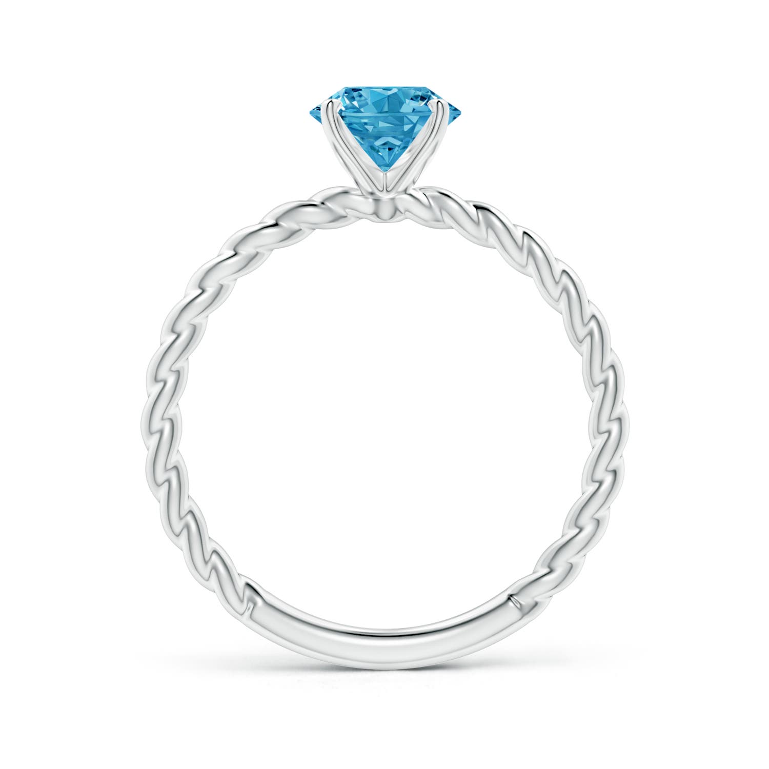 6.4mm AAAA Twisted Shank Round Fancy Intense Blue Diamond Solitaire Engagement Ring in P950 Platinum