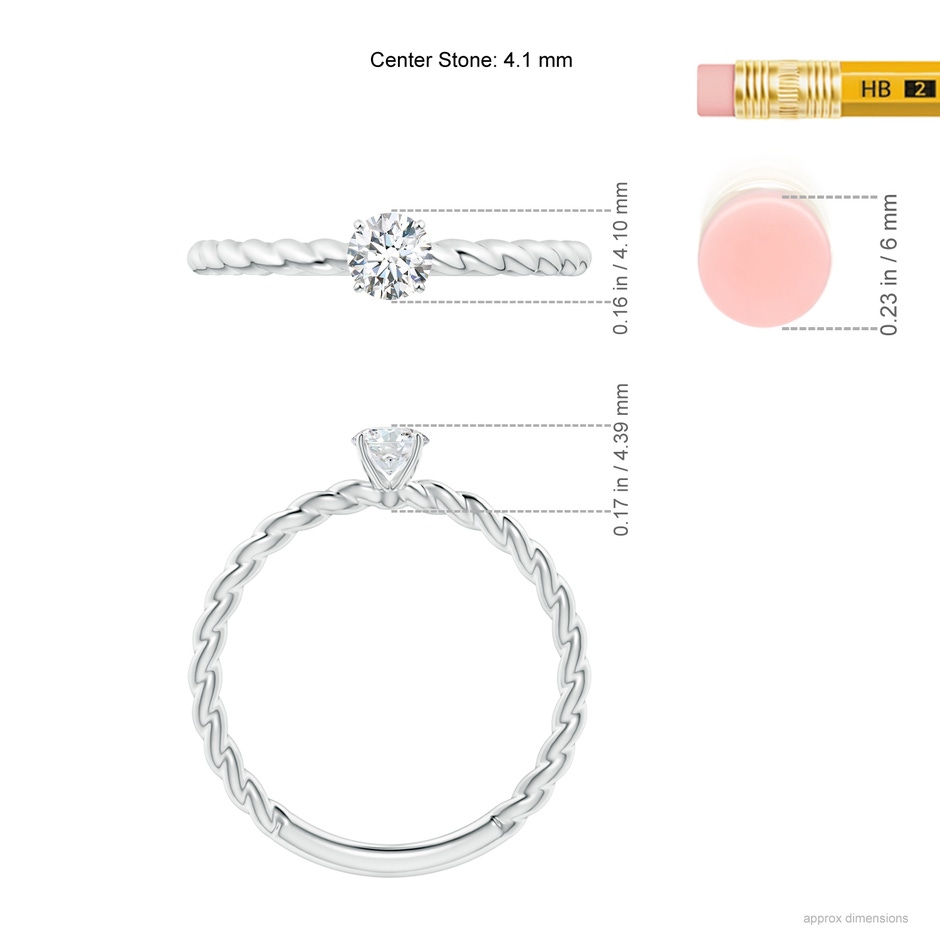 4.1mm GVS2 Twisted Shank Round Diamond Solitaire Engagement Ring in P950 Platinum ruler