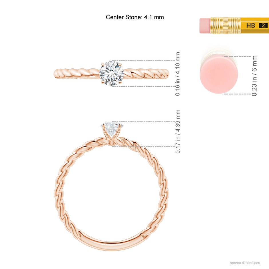 4.1mm GVS2 Twisted Shank Round Diamond Solitaire Engagement Ring in Rose Gold ruler