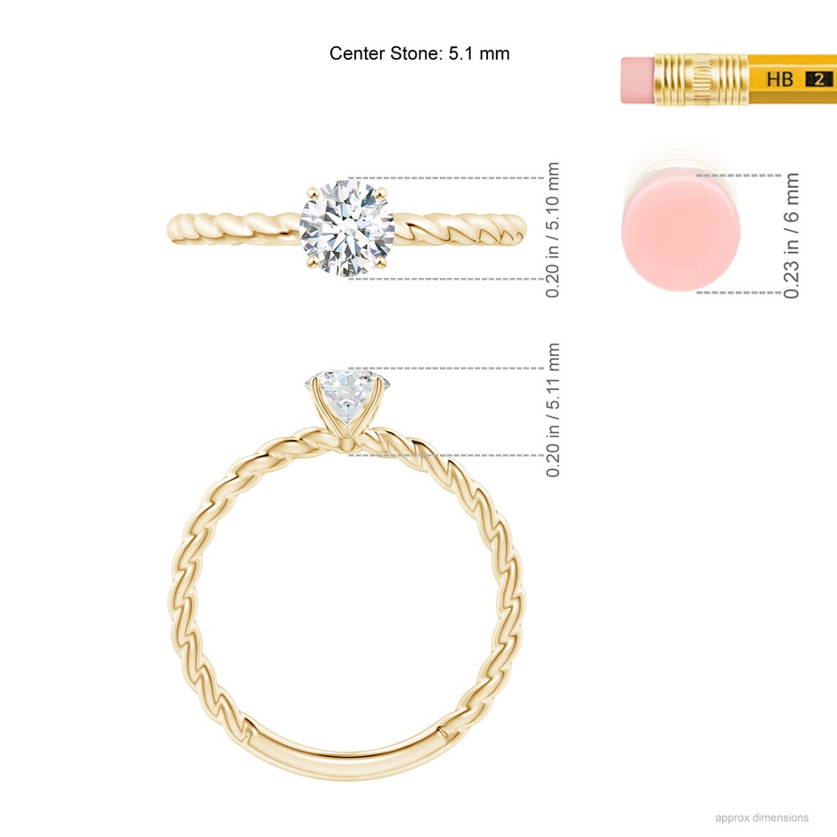 5.1mm GVS2 Twisted Shank Round Diamond Solitaire Engagement Ring in Yellow Gold ruler