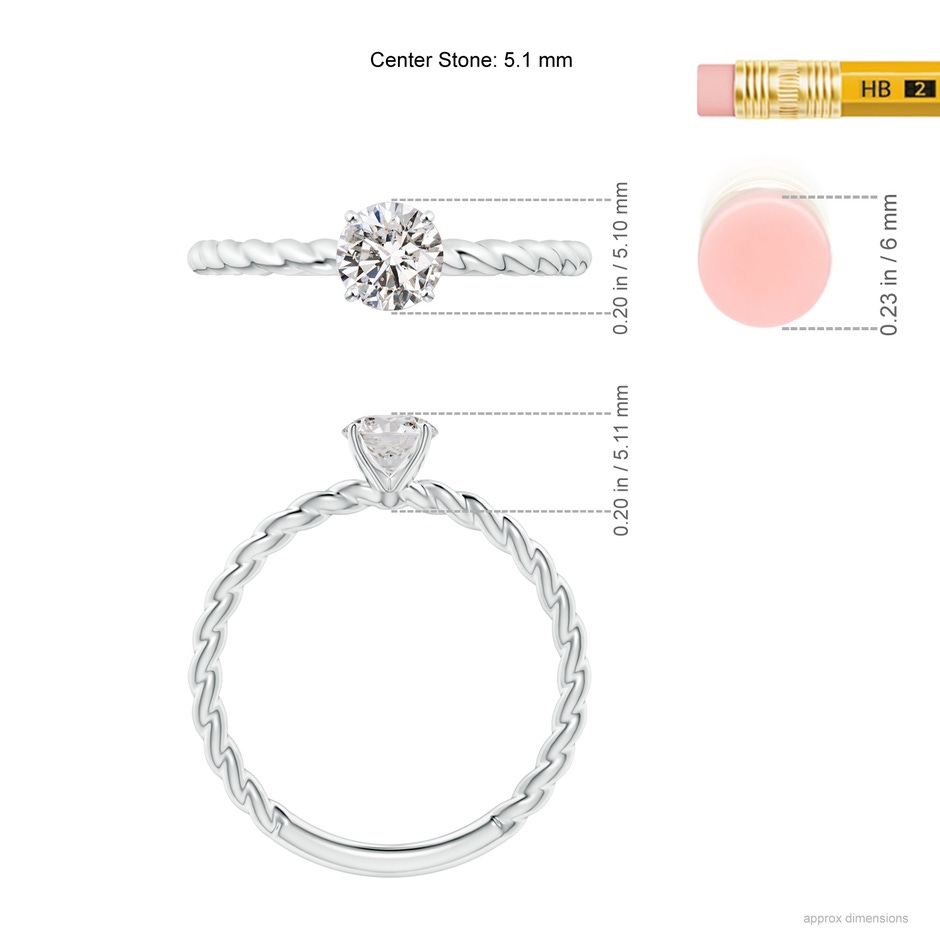 5.1mm IJI1I2 Twisted Shank Round Diamond Solitaire Engagement Ring in P950 Platinum ruler