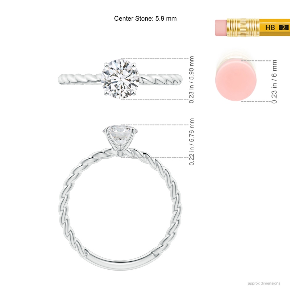 5.9mm HSI2 Twisted Shank Round Diamond Solitaire Engagement Ring in White Gold ruler