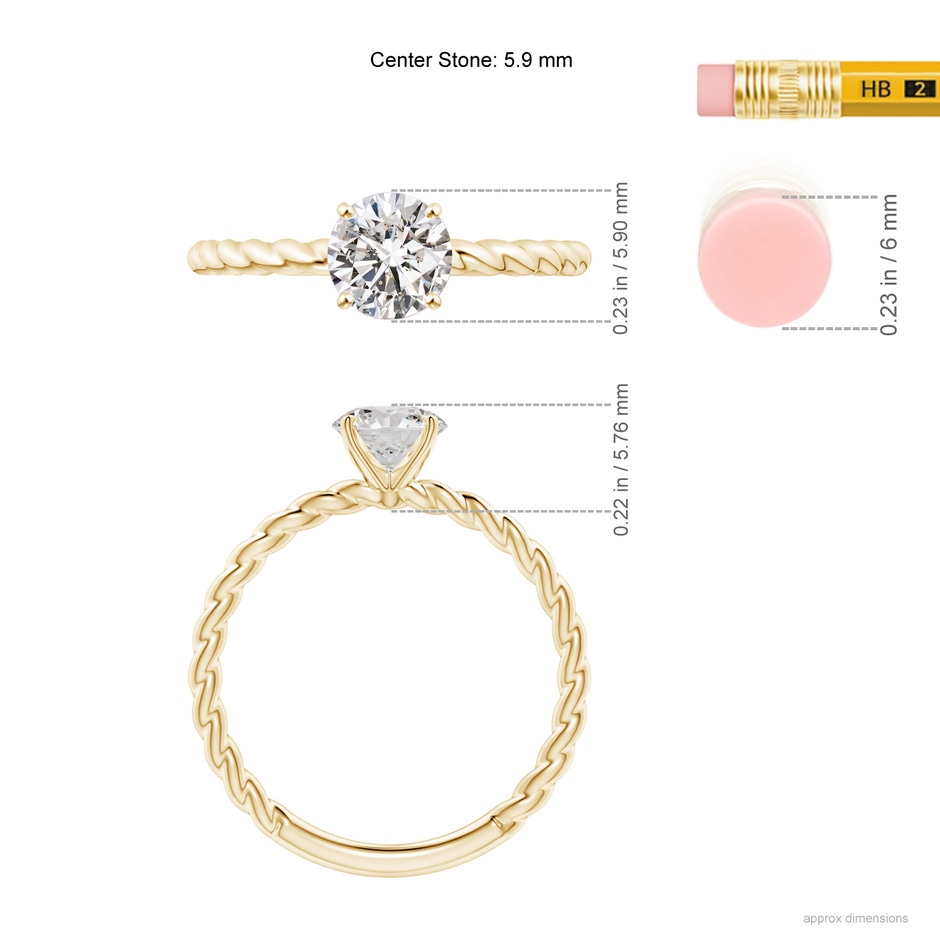 5.9mm IJI1I2 Twisted Shank Round Diamond Solitaire Engagement Ring in Yellow Gold ruler