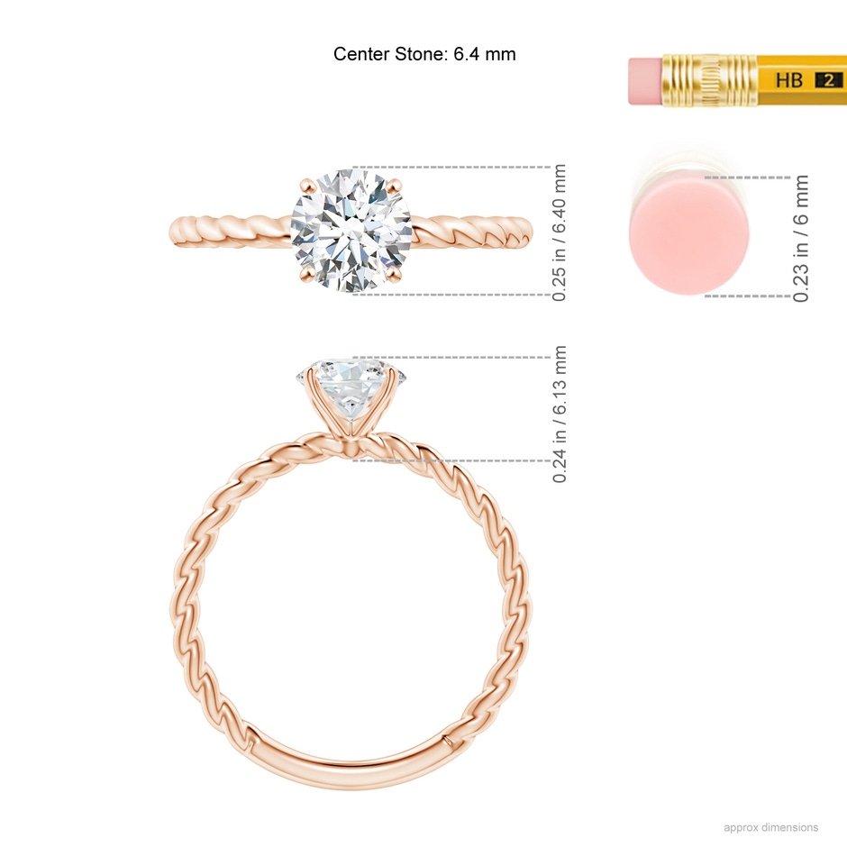 6.4mm GVS2 Twisted Shank Round Diamond Solitaire Engagement Ring in Rose Gold ruler