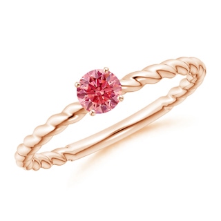4.1mm AAAA Twisted Shank Round Fancy Intense Pink Diamond Solitaire Engagement Ring in 18K Rose Gold