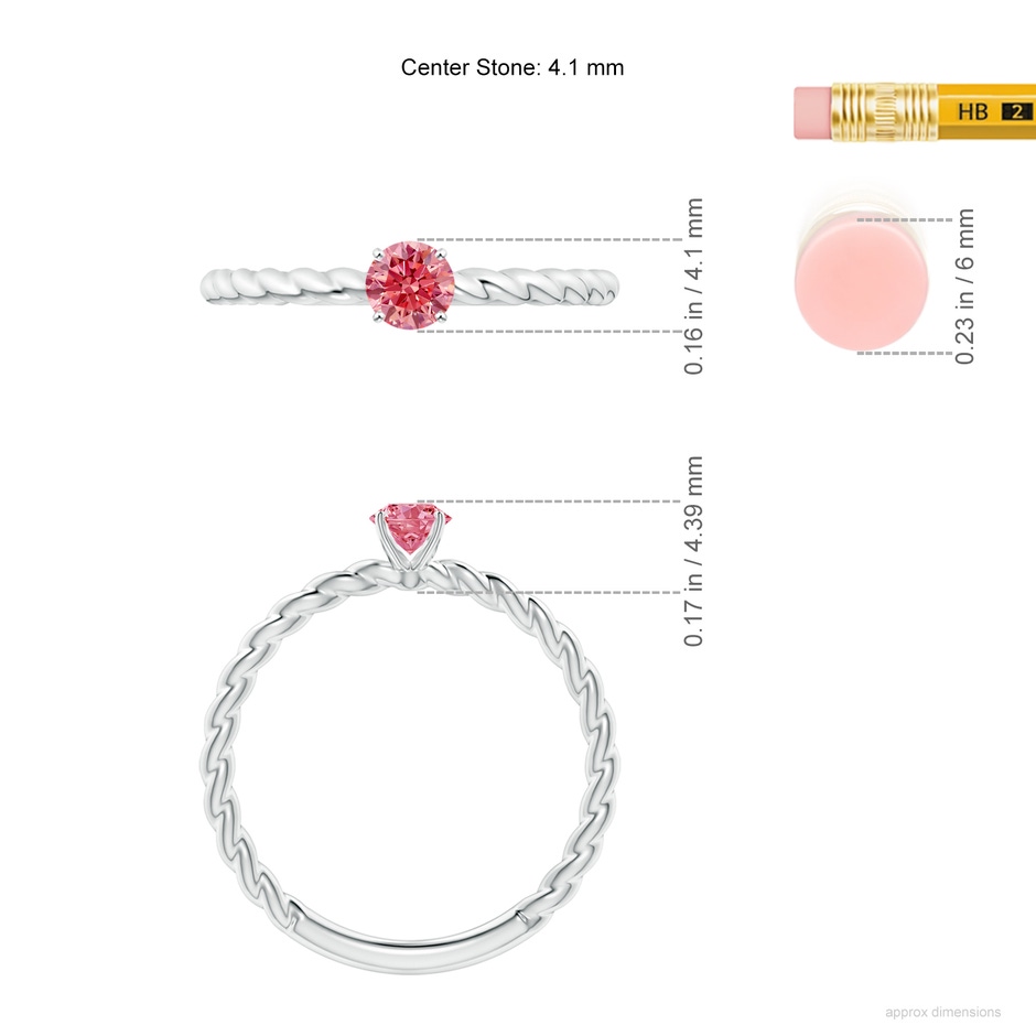 4.1mm AAAA Twisted Shank Round Fancy Intense Pink Diamond Solitaire Engagement Ring in P950 Platinum ruler