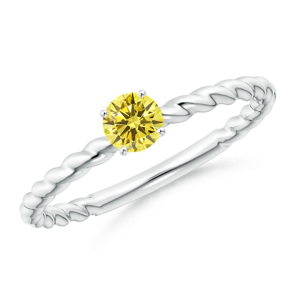 4.1mm AAAA Twisted Shank Round Fancy Intense Yellow Diamond Solitaire Engagement Ring in P950 Platinum