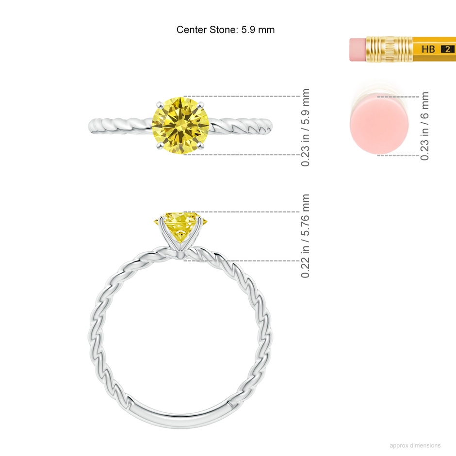 5.9mm AAAA Twisted Shank Round Fancy Intense Yellow Diamond Solitaire Engagement Ring in P950 Platinum ruler