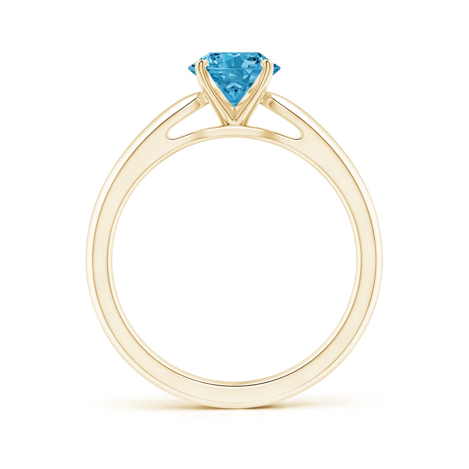 6.4mm AAAA Classic Solitaire Fancy Intense Blue Diamond Rounded Cathedral Engagement Ring in 18K Yellow Gold