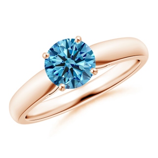 6.4mm AAAA Classic Solitaire Fancy Intense Blue Diamond Rounded Cathedral Engagement Ring in Rose Gold