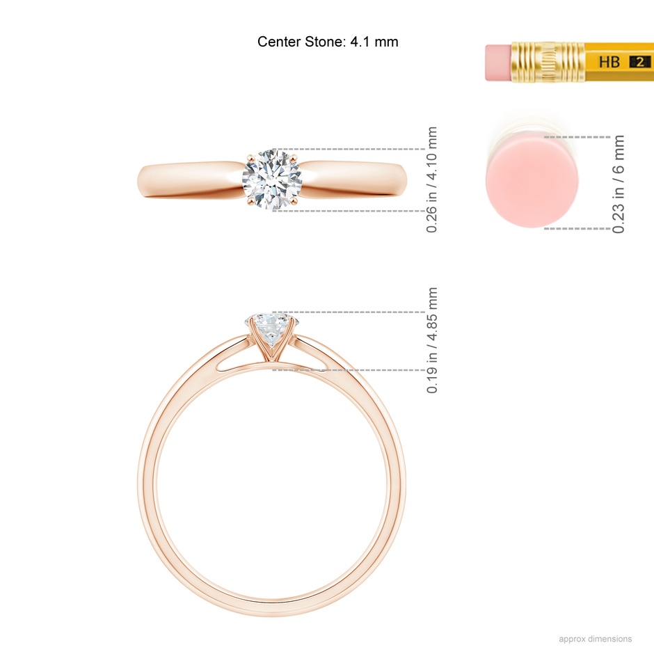 4.1mm GVS2 Classic Solitaire Diamond Rounded Cathedral Engagement Ring in Rose Gold ruler