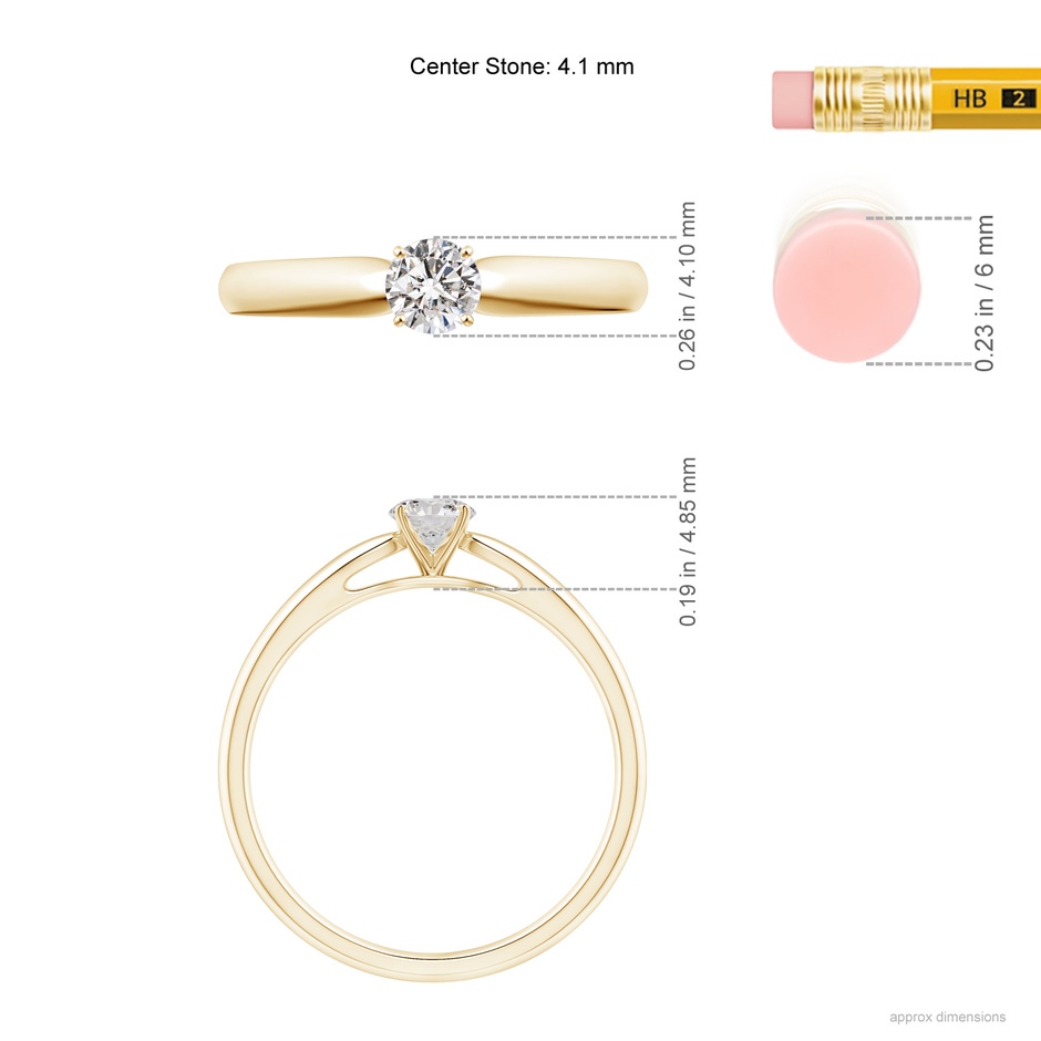 4.1mm IJI1I2 Classic Solitaire Diamond Rounded Cathedral Engagement Ring in Yellow Gold ruler