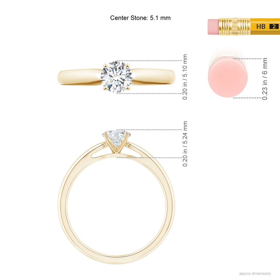 5.1mm GVS2 Classic Solitaire Diamond Rounded Cathedral Engagement Ring in Yellow Gold ruler