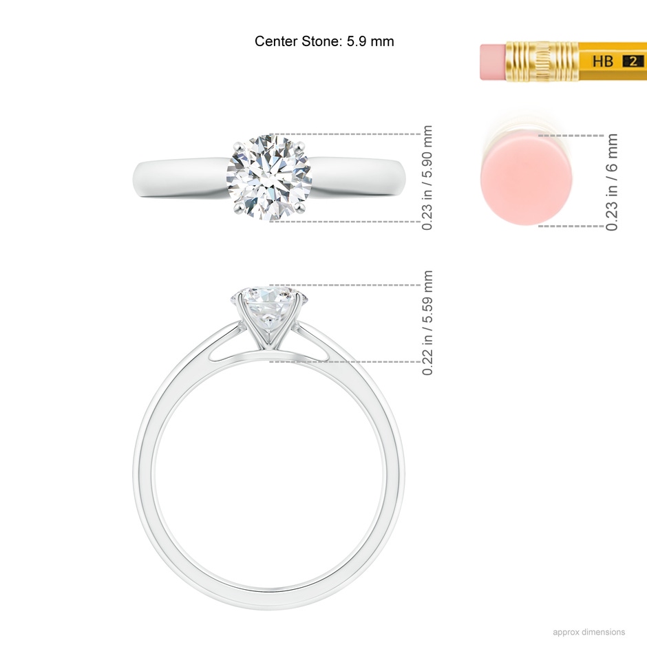 5.9mm GVS2 Classic Solitaire Diamond Rounded Cathedral Engagement Ring in White Gold ruler