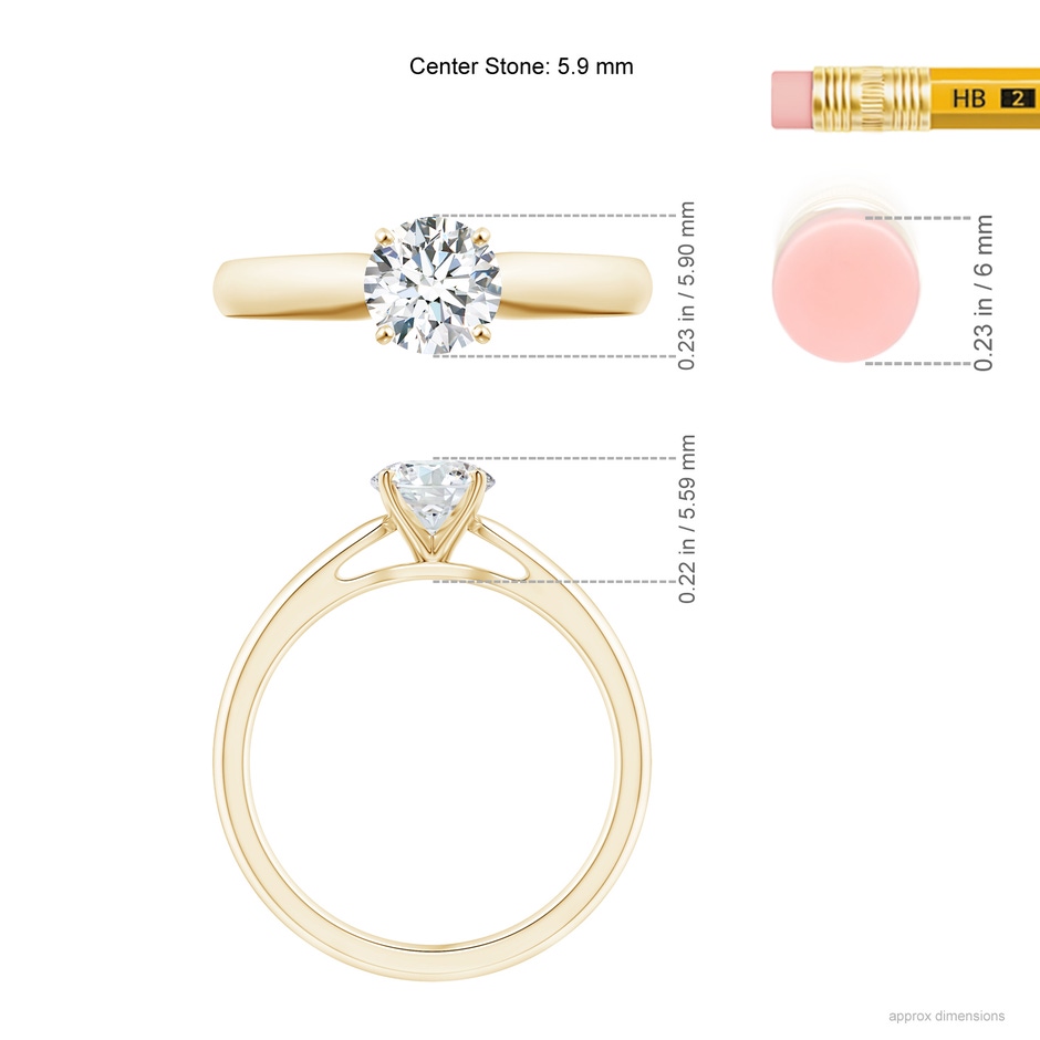 5.9mm GVS2 Classic Solitaire Diamond Rounded Cathedral Engagement Ring in Yellow Gold ruler