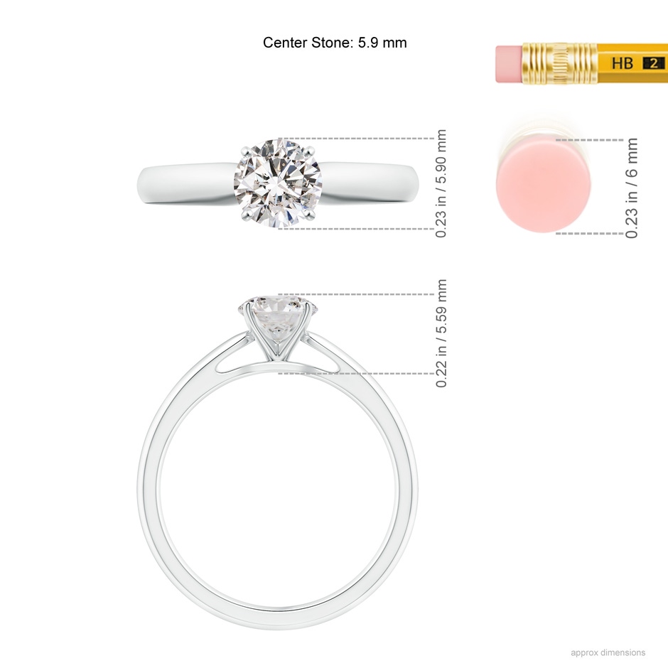 5.9mm IJI1I2 Classic Solitaire Diamond Rounded Cathedral Engagement Ring in White Gold ruler