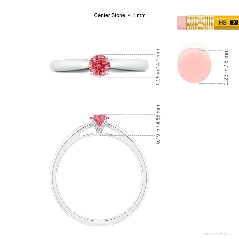 4.1mm AAAA Classic Solitaire Fancy Intense Pink Diamond Rounded Cathedral Engagement Ring in P950 Platinum ruler