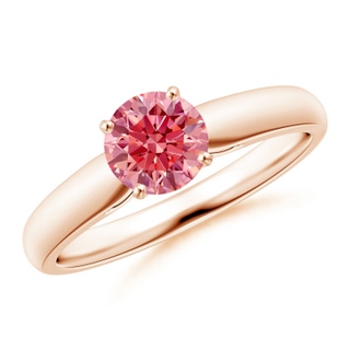 5.9mm AAAA Classic Solitaire Fancy Intense Pink Diamond Rounded Cathedral Engagement Ring in 10K Rose Gold