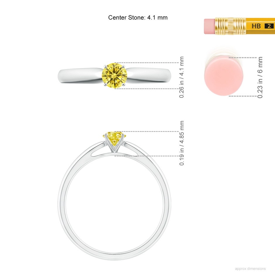 4.1mm AAAA Classic Solitaire Fancy Intense Yellow Diamond Rounded Cathedral Engagement Ring in P950 Platinum ruler