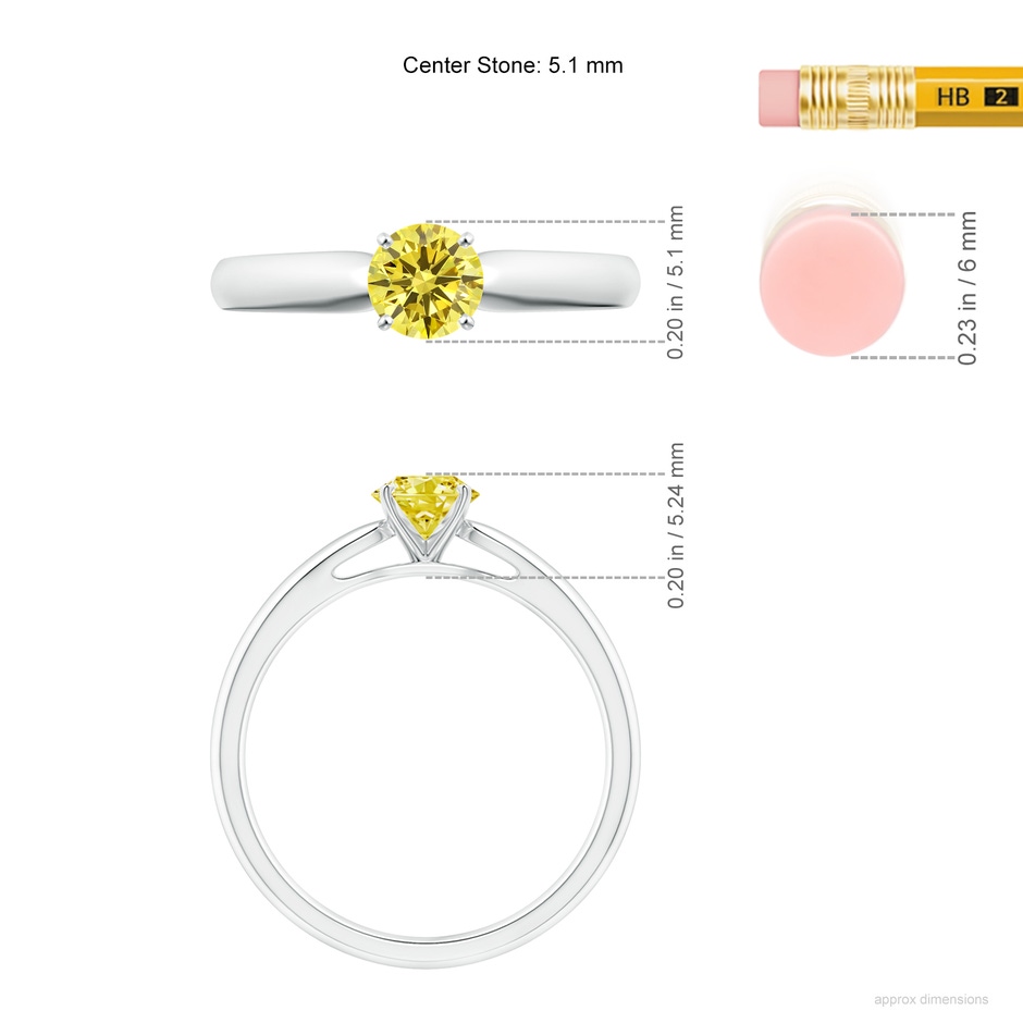 5.1mm AAAA Classic Solitaire Fancy Intense Yellow Diamond Rounded Cathedral Engagement Ring in White Gold ruler