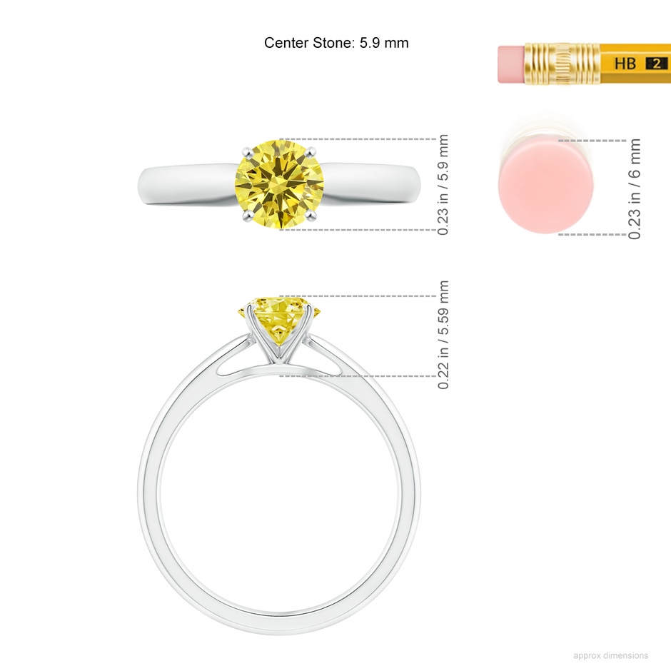 5.9mm AAAA Classic Solitaire Fancy Intense Yellow Diamond Rounded Cathedral Engagement Ring in P950 Platinum ruler