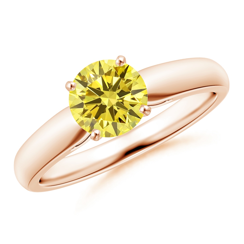 6.4mm AAAA Classic Solitaire Fancy Intense Yellow Diamond Rounded Cathedral Engagement Ring in Rose Gold 