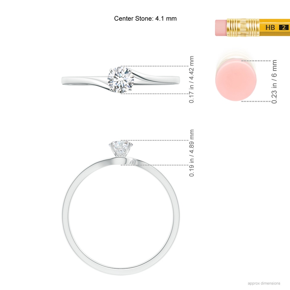 4.1mm GVS2 Classic Solitaire Round Diamond Bypass Engagement Ring in P950 Platinum ruler
