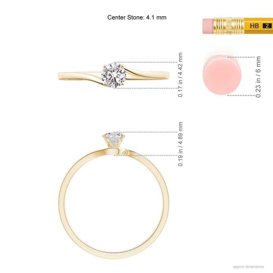 4.1mm IJI1I2 Classic Solitaire Round Diamond Bypass Engagement Ring in Yellow Gold ruler