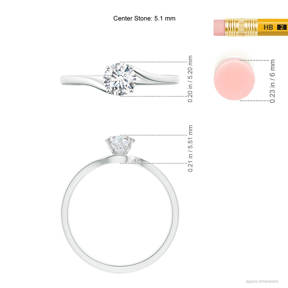5.1mm GVS2 Classic Solitaire Round Diamond Bypass Engagement Ring in P950 Platinum ruler