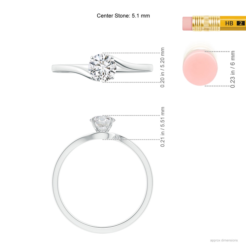 5.1mm HSI2 Classic Solitaire Round Diamond Bypass Engagement Ring in White Gold ruler