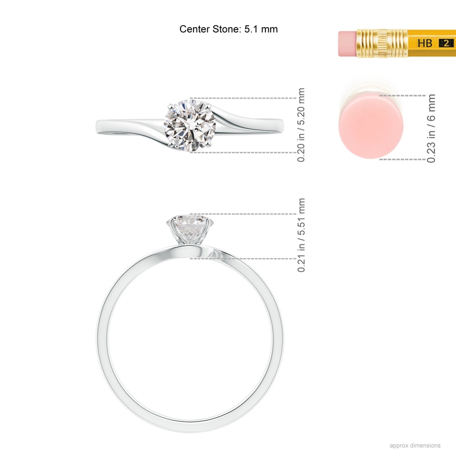 5.1mm IJI1I2 Classic Solitaire Round Diamond Bypass Engagement Ring in P950 Platinum ruler