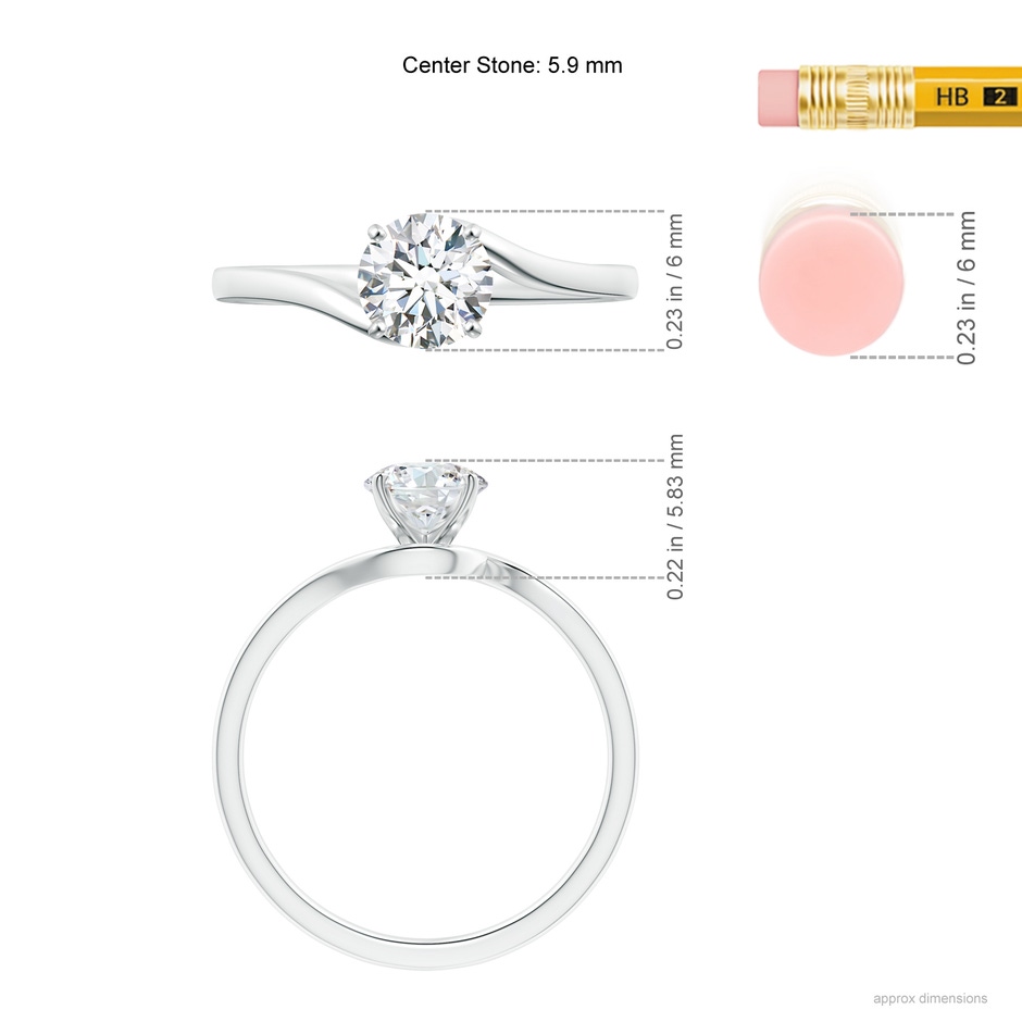 5.9mm GVS2 Classic Solitaire Round Diamond Bypass Engagement Ring in P950 Platinum ruler