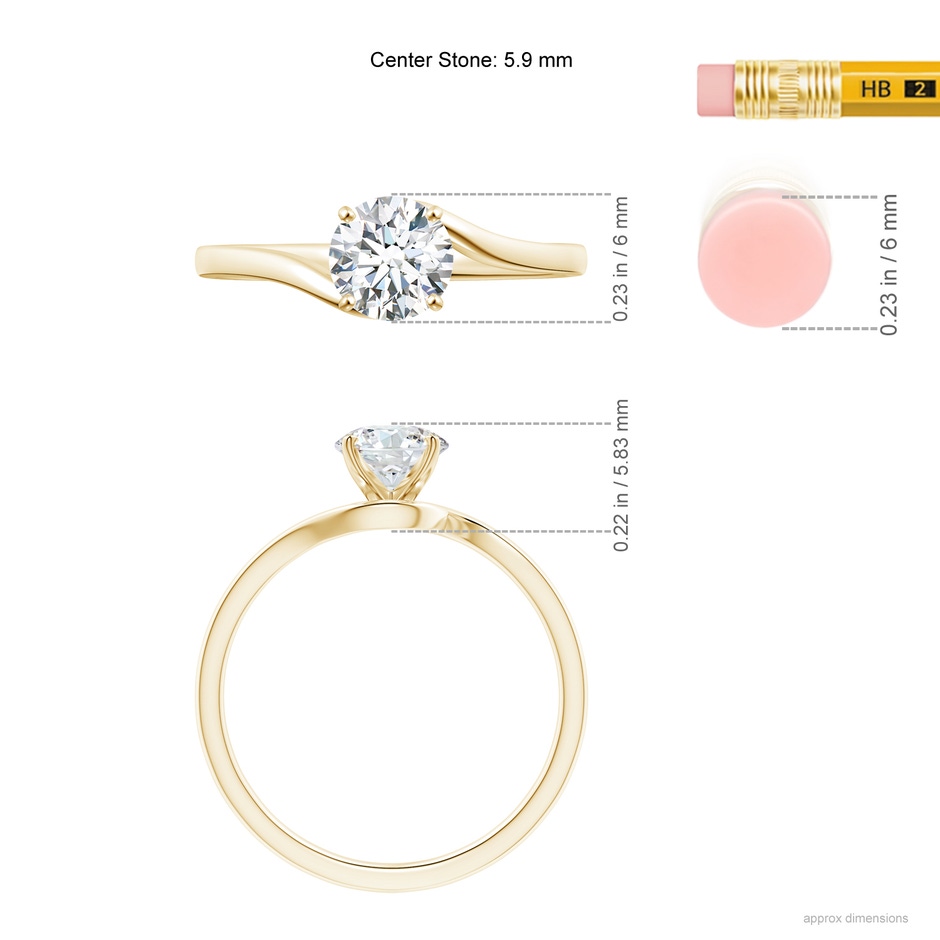 5.9mm GVS2 Classic Solitaire Round Diamond Bypass Engagement Ring in Yellow Gold ruler