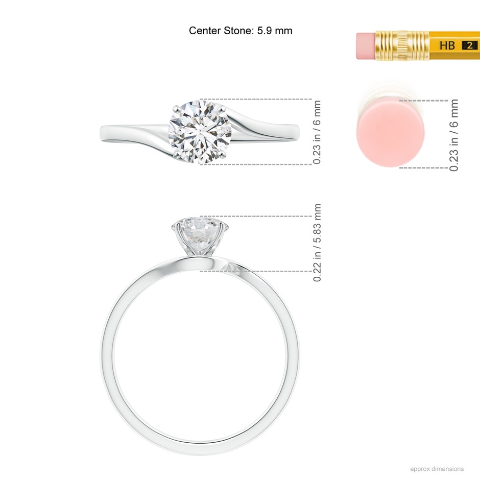 5.9mm HSI2 Classic Solitaire Round Diamond Bypass Engagement Ring in White Gold ruler