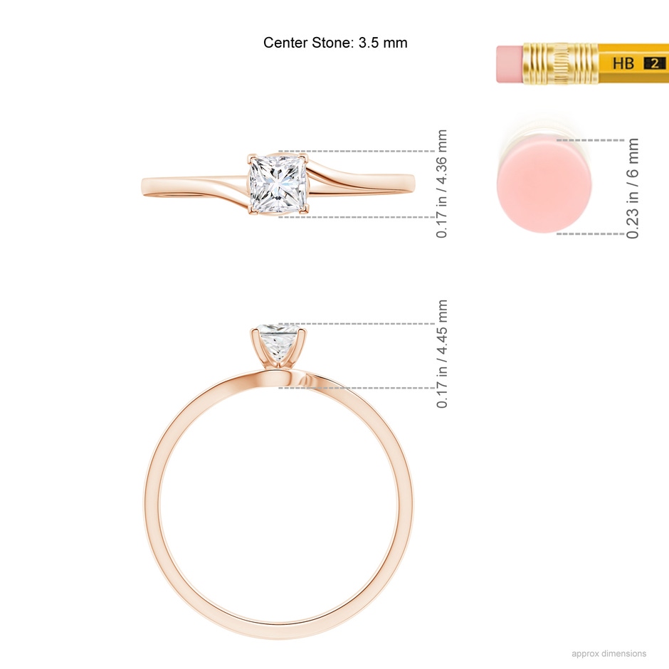 3.5mm GVS2 Classic Solitaire Princess-Cut Diamond Bypass Engagement Ring in Rose Gold ruler