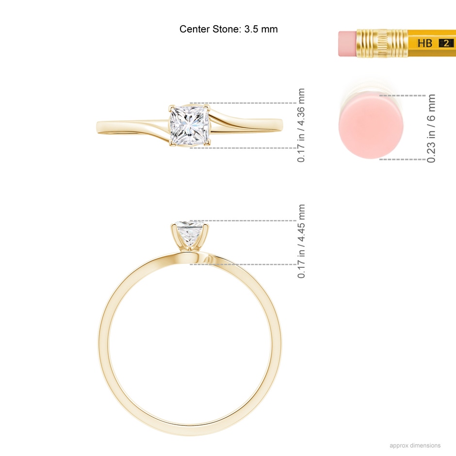 3.5mm GVS2 Classic Solitaire Princess-Cut Diamond Bypass Engagement Ring in Yellow Gold ruler