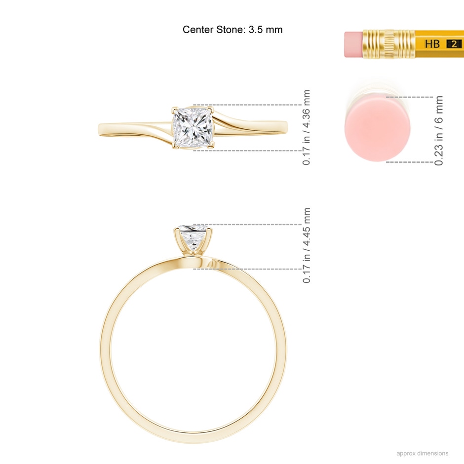3.5mm HSI2 Classic Solitaire Princess-Cut Diamond Bypass Engagement Ring in 10K Yellow Gold ruler