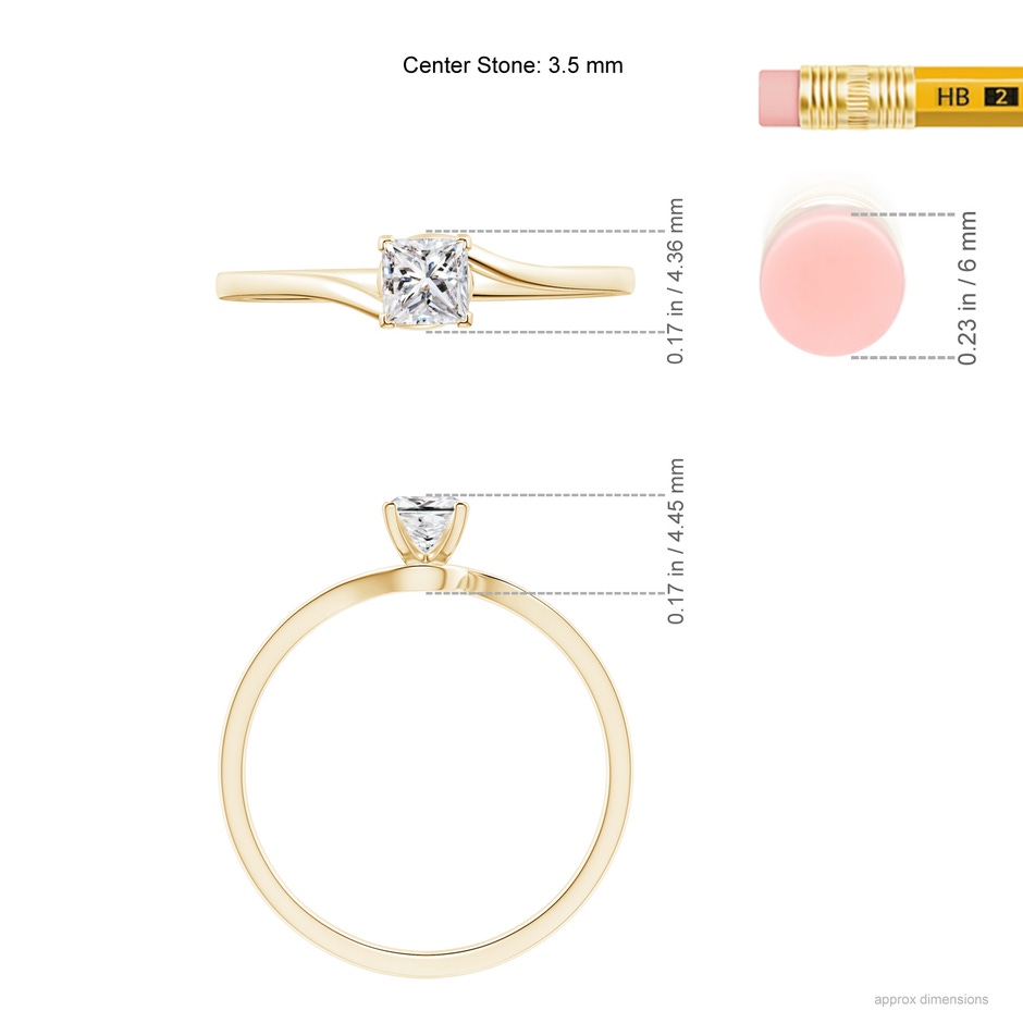 3.5mm IJI1I2 Classic Solitaire Princess-Cut Diamond Bypass Engagement Ring in Yellow Gold ruler