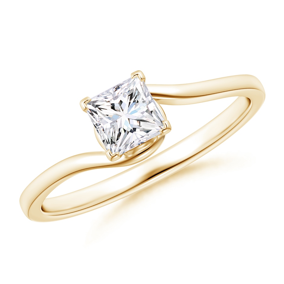 4.4mm GVS2 Classic Solitaire Princess-Cut Diamond Bypass Engagement Ring in Yellow Gold 