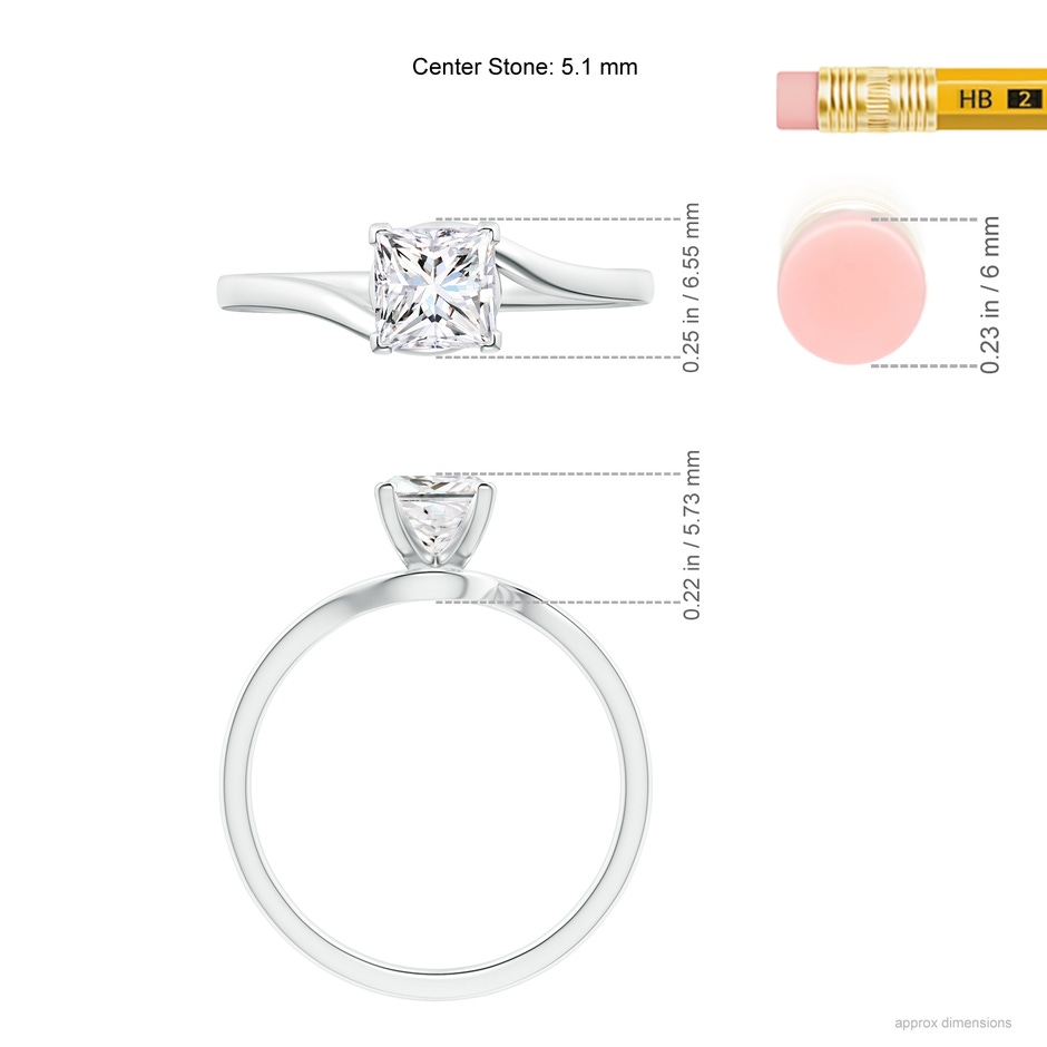 5.1mm GVS2 Classic Solitaire Princess-Cut Diamond Bypass Engagement Ring in P950 Platinum ruler